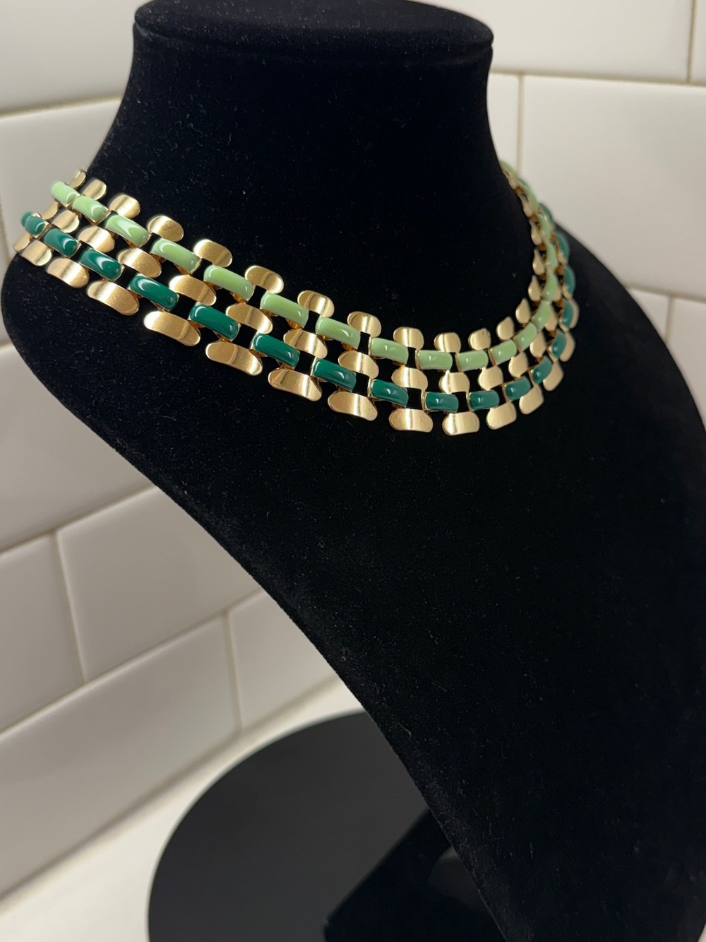 Gold and Green Layered Link Necklace - Women Jewelry
